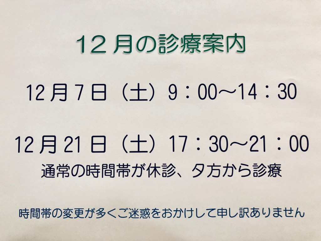 12月・年末年始の診療案内